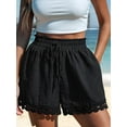 thumbnail image 5 of Women Embroidery Lace Elastic Waist Drawing String Shorts, 5 of 7
