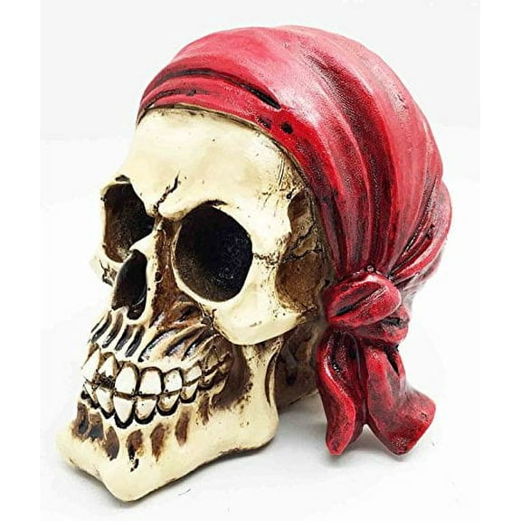 Pirate Crew Criminal Raider Skull With Red Bandana Skeleton Figurine Statue