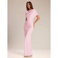 thumbnail image 3 of Coral Pink Asymmetrical One-Shoulder Bodycon Maxi Dress, Elegant Evening Guest Dress, 3 of 6
