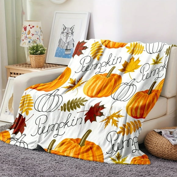 Staron Cute Fall Throw Blanket, Soft Skin-Friendly Pumpkin Fall Blanket for Adults Kids Lightweight Warm Autumn Blanket Pumpkin Maple Leaves Autumn Christmas Gifts Fall Decor for Bedroom
