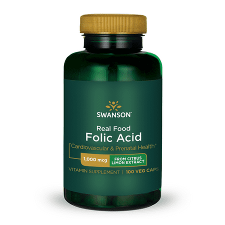 Swanson Real Food Folic Acid Vegetable Capsules, 1,000 mcg, 100