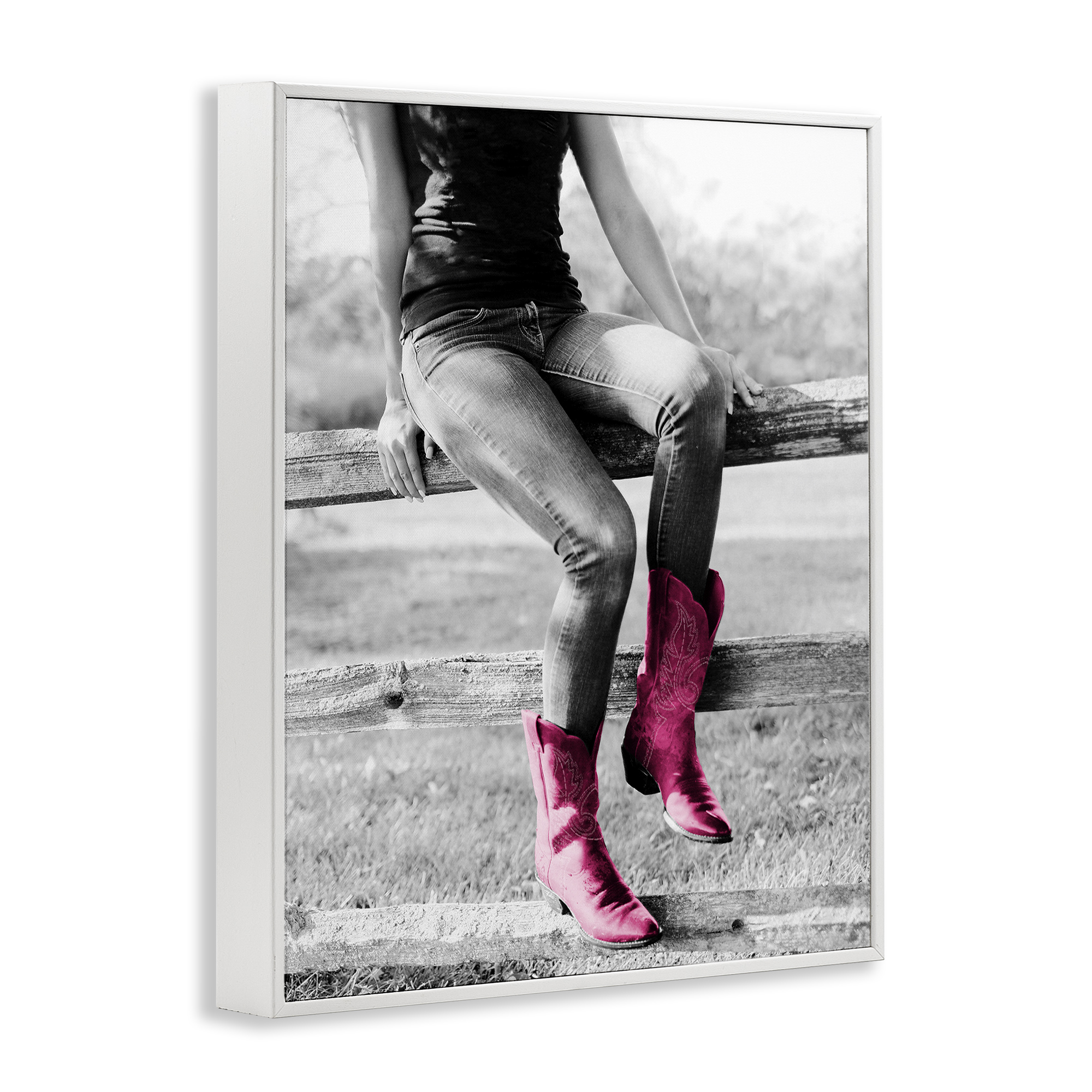 Stupell Industries Glam Cowgirl in Boots Novelty Painting White Framed Art Print Wall Art, 24 x 30