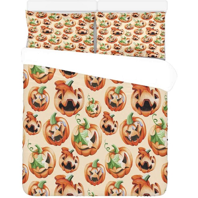 Juego de ropa de cama de 3 piezas ABPHQTO Funda nórdica de calabazas 90 x 68 pulgadas