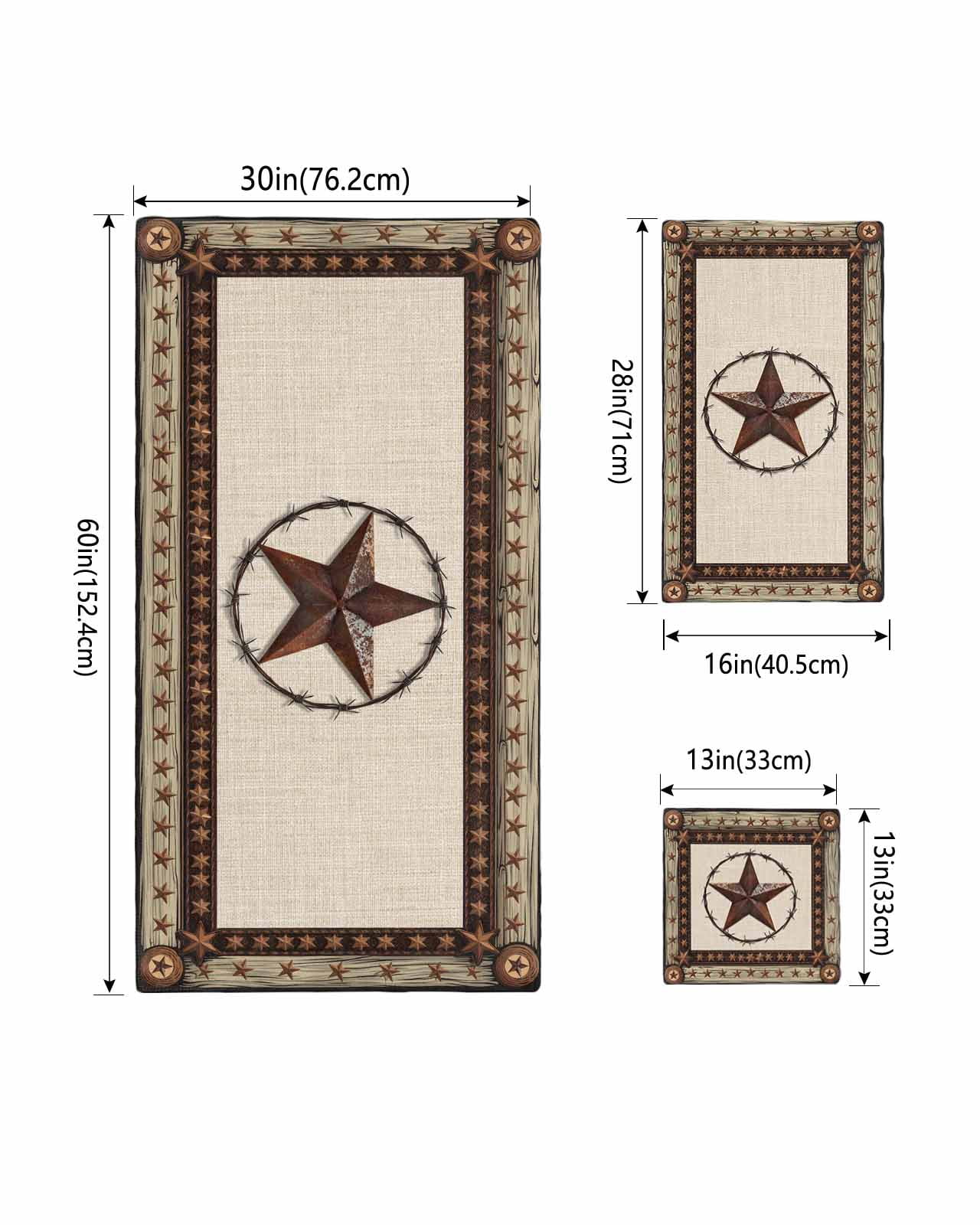 Country Texas Star Towel Set of 3, Soft Microfiber Bath Towels, Hand Towel, Washcloths, Brown Farmhouse Vintage Wooden Quick-Dry Absorbent Towels for Bathroom Kitchen Hotel Beach Gym Spa