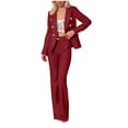thumbnail image 3 of 2 Piece Sets for Women V-Neck Turndown Collar Solid Color Long Sleeve Cardigan Jacket Long Pant Women 2 Piece Lapel Double Breasted Business Jacket Zipper Pants Sets, 3 of 9