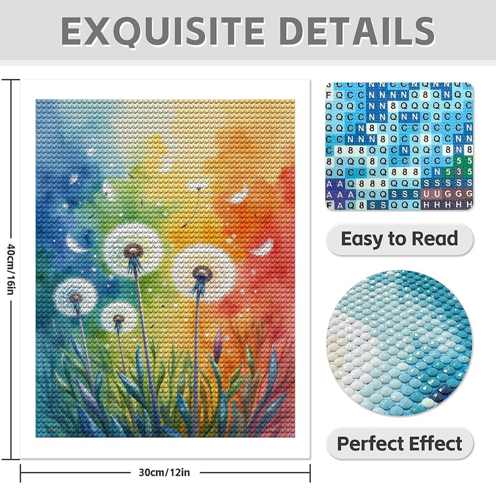 Diamond Art Kit for Adults, Rainbow Dandelion Dreams Scene Diamond Painting for Adults Beginners, DIY Diamond Art Painting Kits, 5D Diamond Painting Crafts for Home Decor 12x16 Frameless