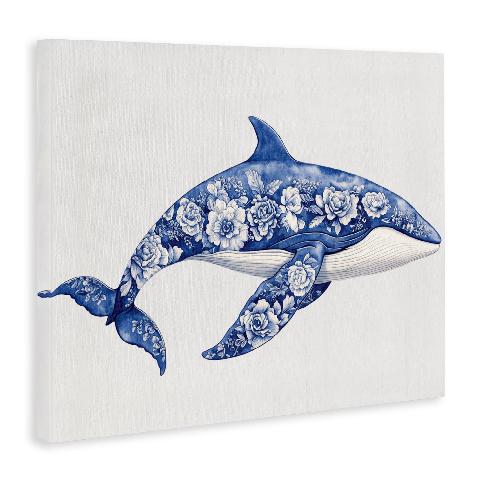 Floral Toile Whale Canvas Wall Art, design by Lettered and Lined