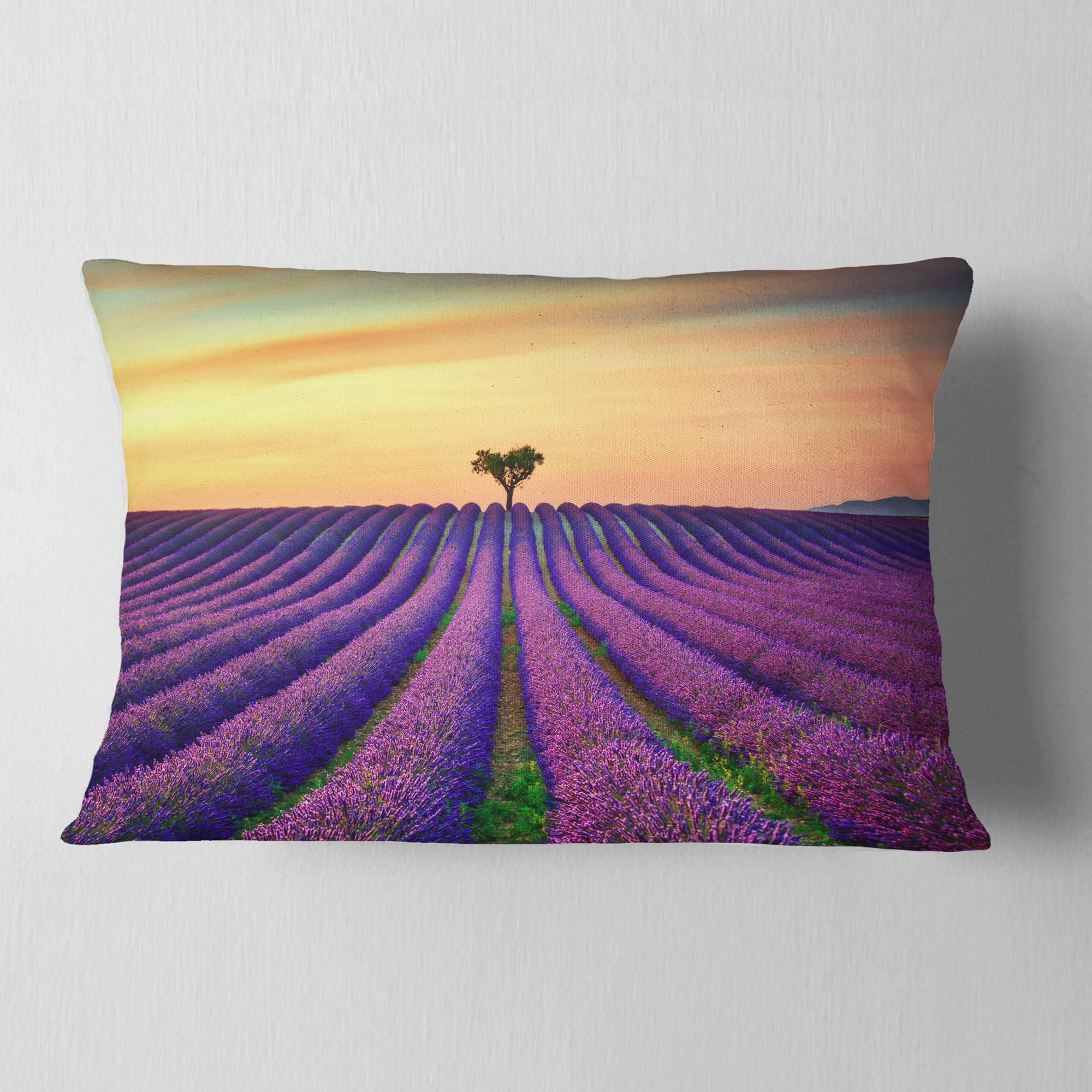 Designart Lavender Flower Rows in Provence - Landscape Wall Throw Pillow - 12x20