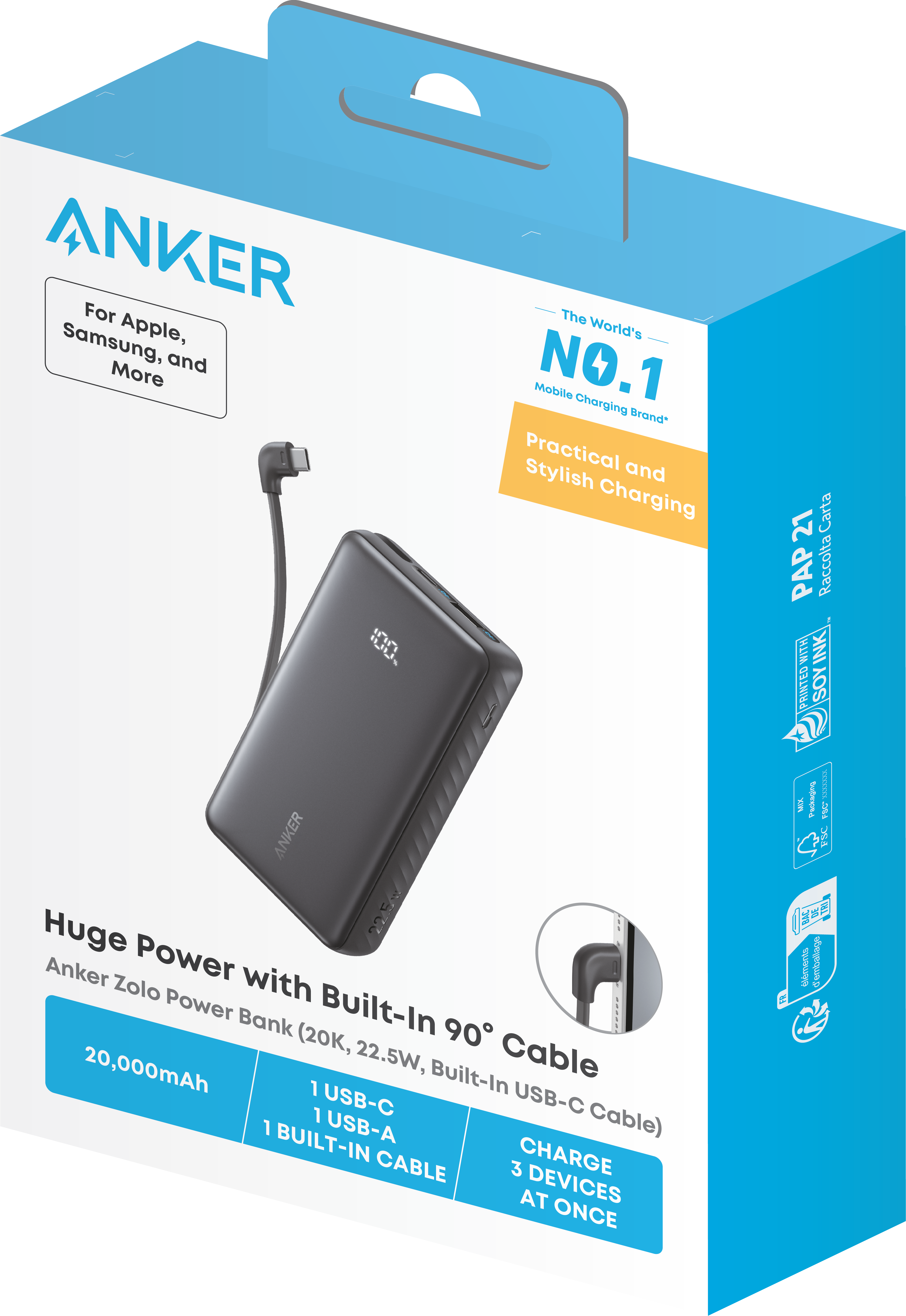 Anker Zolo 20,000mAh Power Bank, 22.5W with Built-In Cable photo 2