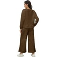 thumbnail image 3 of FIOPHY Womens Fall 2 Piece Outfits Ribbed Knit Lounge Sets Crew Neck Sweatshirts and Drawstring High Waist Pants, 3 of 8