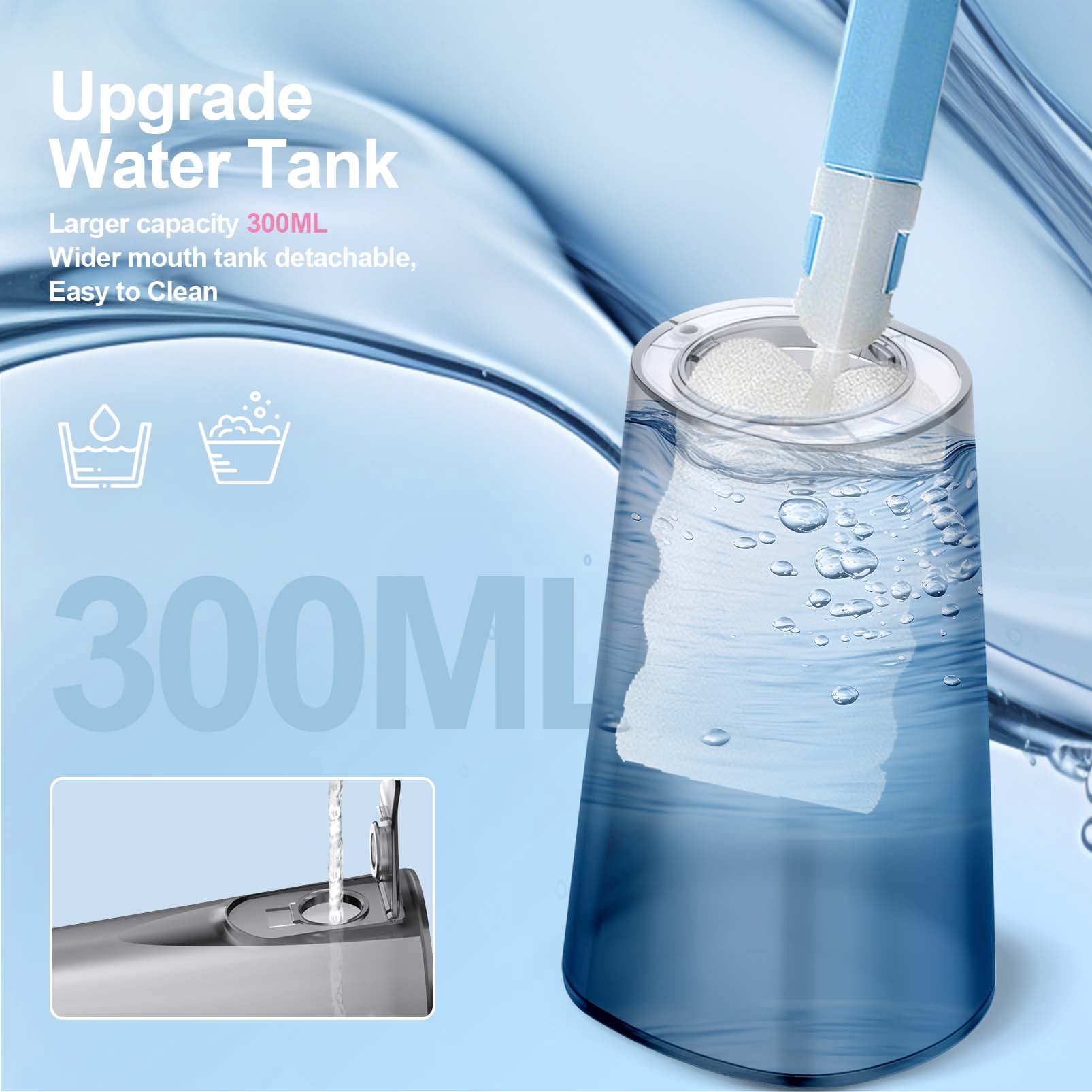 Cordless Water Flosser Dental Teeth Cleaner with 6 Jet Tips, DIY Mode 300ML Tank IPX7 Waterproof Portable Rechargeable Water Teeth Flosser Dental Oral Irrigator for Home and Travel, Black