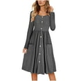 thumbnail image 1 of Lovzfmll Robe Maxi Trapèze pour Femme, Mode, à Volants, Unie, Élégante, à Manches Longues, Col Rond, Gris, 2TG, 1 of 6