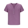 thumbnail image 3 of Plebaso Womens Casual Shirts Button V Neck Short Sleeve Shirts Loose Pullover Summer Lightweight Blouses, 3 of 7