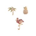 thumbnail image 1 of 3 Pcs Rhinestone Crystal Brooch Pin Tack Pin Tropical Coconut Tree Flamingo Pineapple Skirt Cardigan, 1 of 4