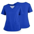 thumbnail image 2 of Women's V-Neck Scrub Top with Side Buttons - Short Sleeve Side Slit Tee, Quick Access for Nurses & Medical Professionals | Scrub Tops Women, Scrub Tops Royal Blue XL, 2 of 5