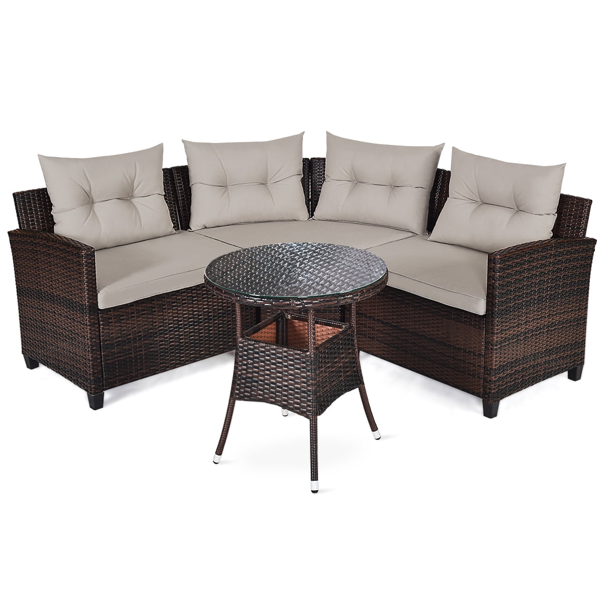 Topbuy 4PCS Outdoor Wicker Rattan Sectional Sofa Patio Conversation Set