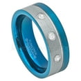 thumbnail image 1 of 2-Tone Blue Ip Pipe Cut Tungsten Ring - 0.21ctw Diamond 3-stone Band - Personalized Tungsten Wedding Ring - Custom Made April Birthstone Ring TN741BS, 1 of 1