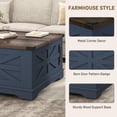 thumbnail image 6 of ANPOO 36" Movable Lift Top Coffee Table with Storage and Power Outlets, Farmhouse Square Coffee Table with Wheels & Large Hidden Space, Wooden Center Table for Living Room(Blue-Brown/36"), 6 of 9