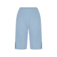 thumbnail image 4 of POIUYTR Plus Size Womens Cotton Linen Shorts Summer High Waist Button Split Hem Short Pants Vacation Sweat Shorts, 4 of 6