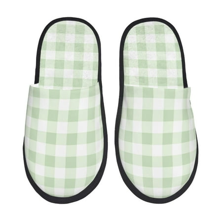 Balery Pistachio Green Checkboard Slient Indoor Furry Fleece Comfort House Shoes Soft Non-Slip Home Shoes Cotton slippers House Slippers-- Large