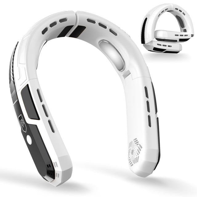 Ventilador de cuello WXX portátil recargable de 360° con refrigeración, blanco y negro