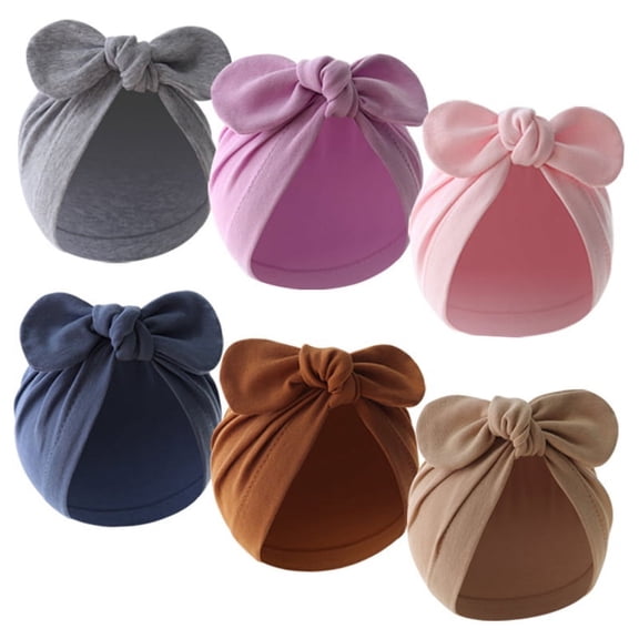Baozhu Baby Girls Boys Turban Hats Newborn Beanies Hat 6 Pack Soft Cotton Infant Headwraps Bow Knot Caps
