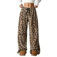 thumbnail image 1 of Pantalones de Pijama para Mujer, de Leopardo, Peludos, Estilo Y2K, de Cintura Alta, Bonitos. Marrón Ocre M, 1 of 10