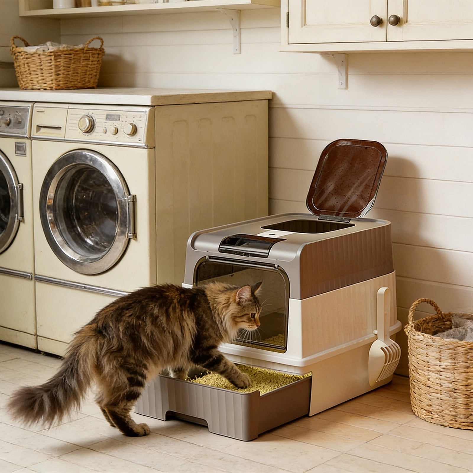 WLAGOOD Large Portable Foldable Cat Litter Box 19.3×13.8×14.6in Fully Enclosed Pan Detachable Drawer Odor Control Anti-Splashing Smooth Edge Spacious Entrance Indoor Cat Toilet