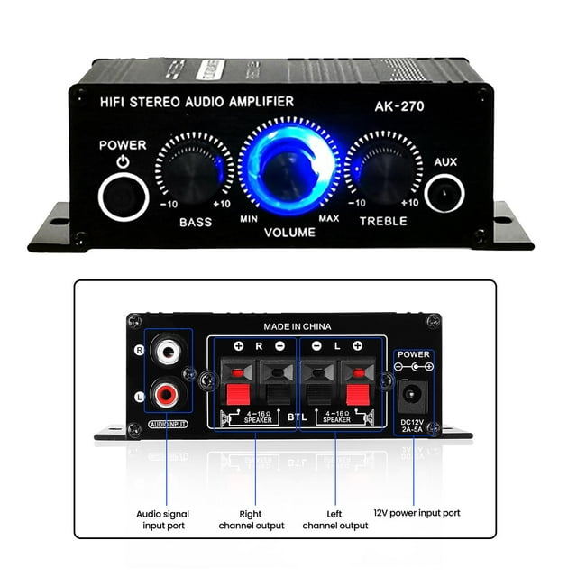 Mini amplificador estéreo perfecl con altavoces auxiliares de 3,5 mm para ordenadores hogar