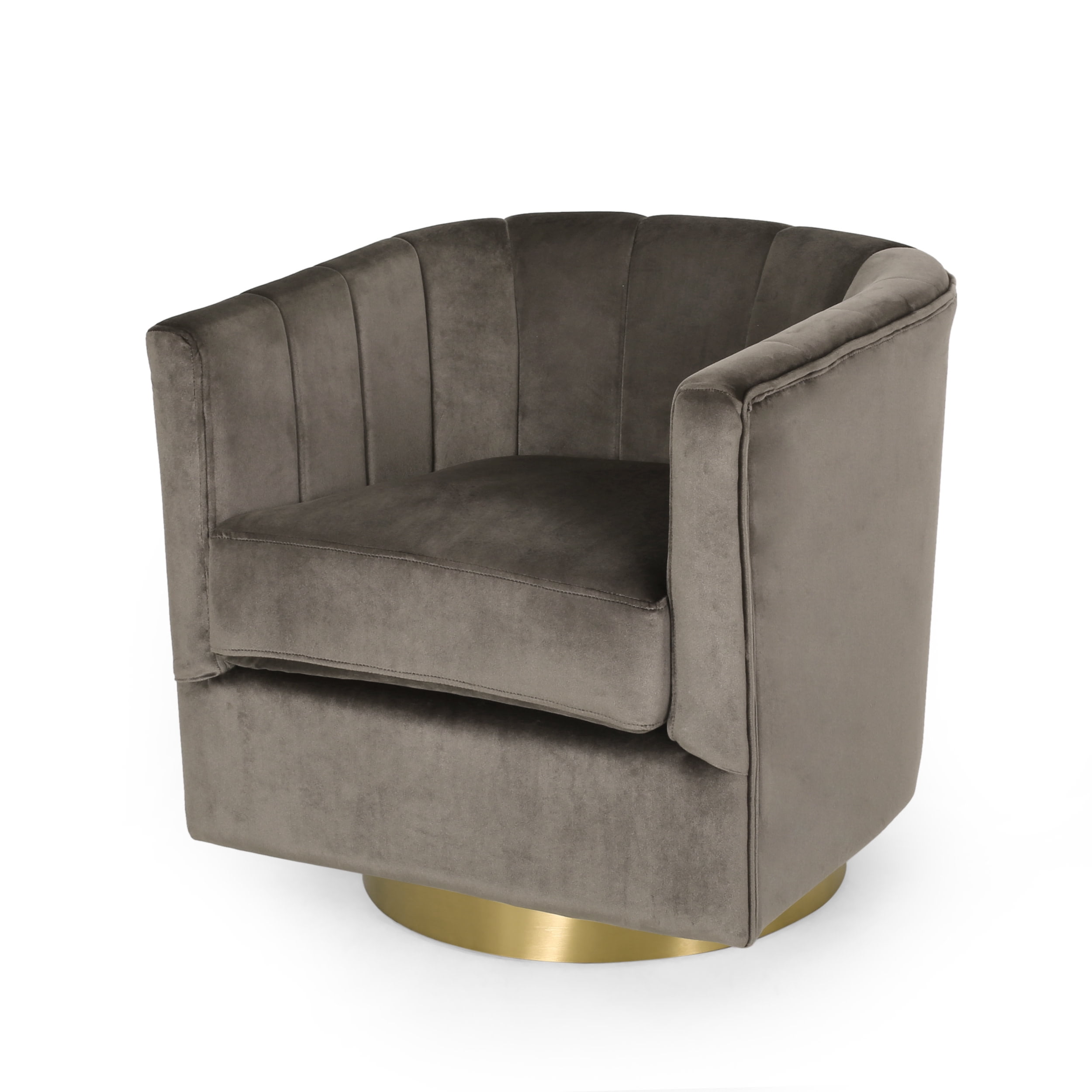 grey velvet swivel tub chair