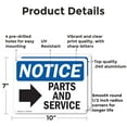 thumbnail image 2 of (2 Pack) Parts And Service [Right Arrow] OSHA Notice Sign 10 Inch X 7 Inch Indoor / Outdoor Rust-Free Aluminum Metal Signs for Workplace, Workshop, and Construction Site, Made in the, 2 of 8
