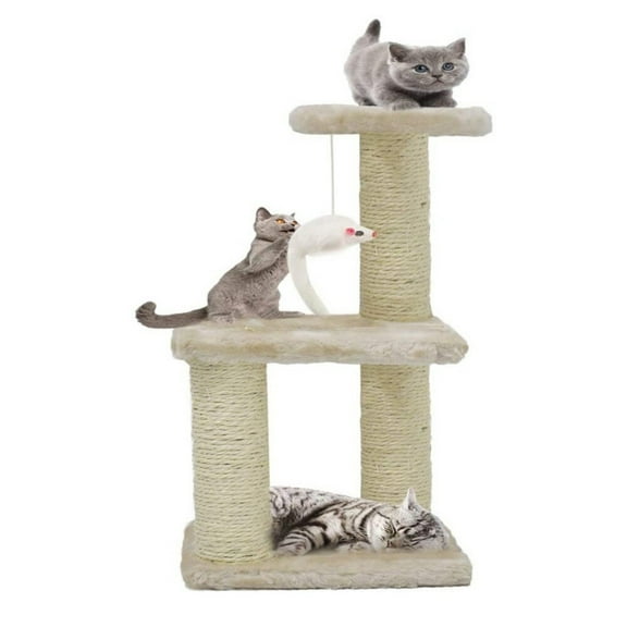 15.7" Cat Tower with Sisal Scratching Post & Playhouse - Multi-Level Kitten Activity Center