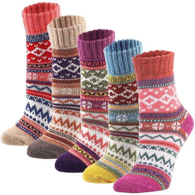 Calcetines de lana para mujer, estilo vintage, acogedores, cálidos, gruesos, para invierno, regalos, 5 pares