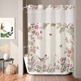 thumbnail image 2 of No Hook Shower Curtain, Pink Flowers Shower Curtains for Bathroom with See Through Top Window, Spring Floral Birds Elegant Botanical Rustic Waterproof & Washable Bath Curtain 60"x72", 2 of 9