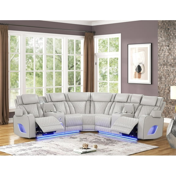 Fortuner Modern recliner sectional made with wood & Faux Leather in Beige
