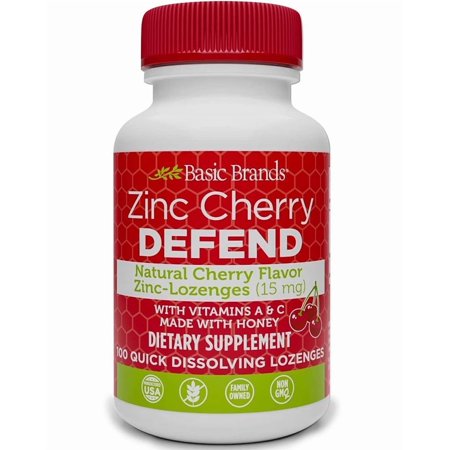 Basic Brands Cherry Flavor Zinc Lozenges for Immune Support, Non-GMO, 100 Count