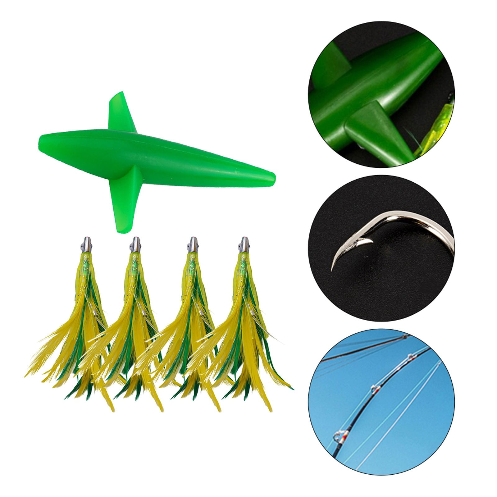 YAAQII for Feather Trolling Skirt Tuna Lure Big Game Fishing Bait Rigged with Steel Hook Dark Green Blue Plastic Offshore Saltwater Trolling Lures Bird Teaser