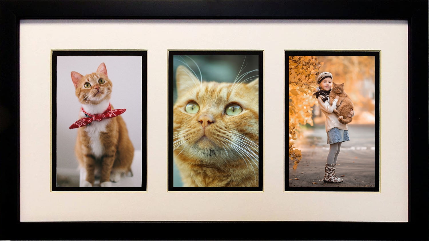 10x18 Collage Gallery Picture Frame with Three 5x7 Double Mats Black