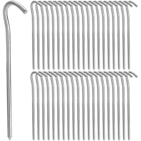 SHIQI-40 Pack Tent Pegs, 7 Inch Metal Tent Stakes Pegs with Hook, Garden Edging Fence Hooks, Landscape Pins, Camping Pegs for Pitching Camping Tent