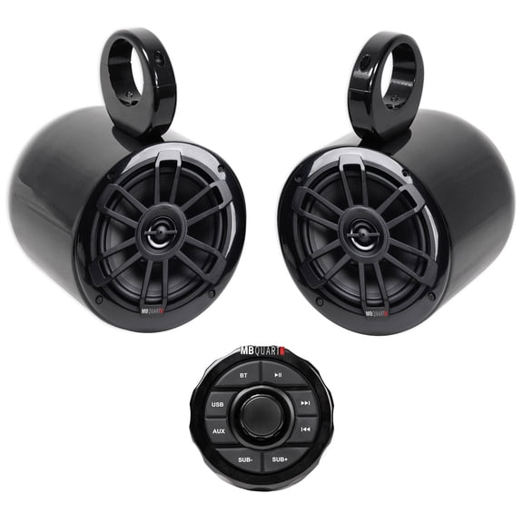 MB QUART GMR1.5S2B Marine Gauge Bluetooth Receiver (2) Black 6.5" Tower Speakers