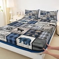 thumbnail image 3 of Homewish Rustic Lodge Cabin Queen Sheet Sets, Deer Wolf Bear Animal Flat Sheet, Blue Checkered Buffalo Queen Fitted Sheet, Breathable Home Decor, 4pcs, 3 of 7