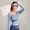 Blue long sleeve crop top women a1, variant on Casual Slim Fit Long Sleeve Crop Top for Women, Soft Knit Round Neck Tee, Lightweight Pullover for Workout Daily Wear Office, Blue S