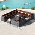 thumbnail image 5 of RADIATA 15 Piece Luxury Patio Furniture Sofa Set with Natural Gas/Propane Fire Pit Table, 29.3" High Back Outdoor Conversation Set, Outside PE Rattan Sectional Sofa, 2 Color Cushions/Burgundy, 5 of 11
