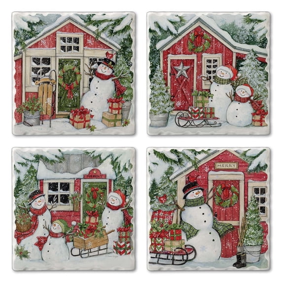Thirstystone Snowman's Farmhouse 4-Pack Tumbled Tile Coasters