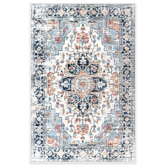 2'7"x3'11" Vintage Floral Area Rugs, Machine Washable Rugs for Living Room, Low Pile Bedroom Rug 3x4, Red