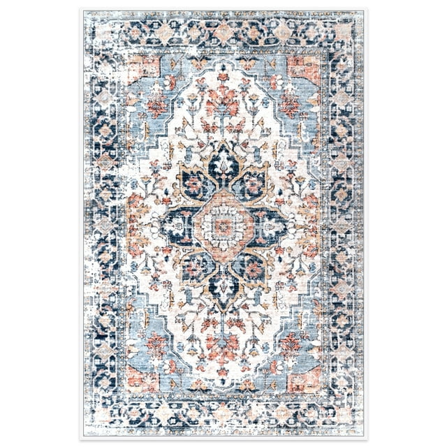 2'7"x3'11" Vintage Floral Area Rugs, Machine Washable Rugs for Living Room, Low Pile Bedroom Rug 3x4, Red