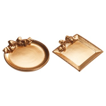 Unique Bargains Vintage Square Decorative Storage Tray Bow Knot Dish Plate Organizer Rose Gold, 1 Set