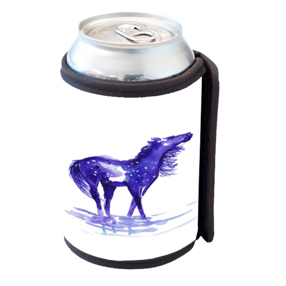 KuzmarK Insulated Drink Can Cooler Hugger - Abstract Snowflake Appaloose in Purple Horse Art by Denise Every