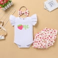 thumbnail image 6 of IBTOM CASTLE Baby Girls 1st Birthday Outfit Bowknot Mermaid Watermelon Strawberry Romper + Ruffled Short Pants + Headband Summer Clothes Set, 3-Piece 12-18 Months Strawberry, 6 of 8