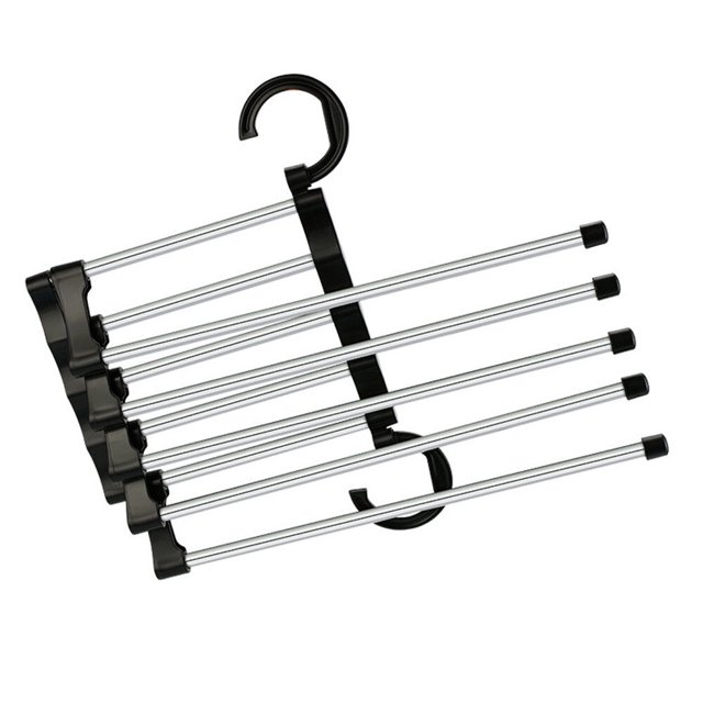 Perchero para pantalones negro resistente, retráctil, portátil, de acero inoxidable, organizador para armario y hogar.